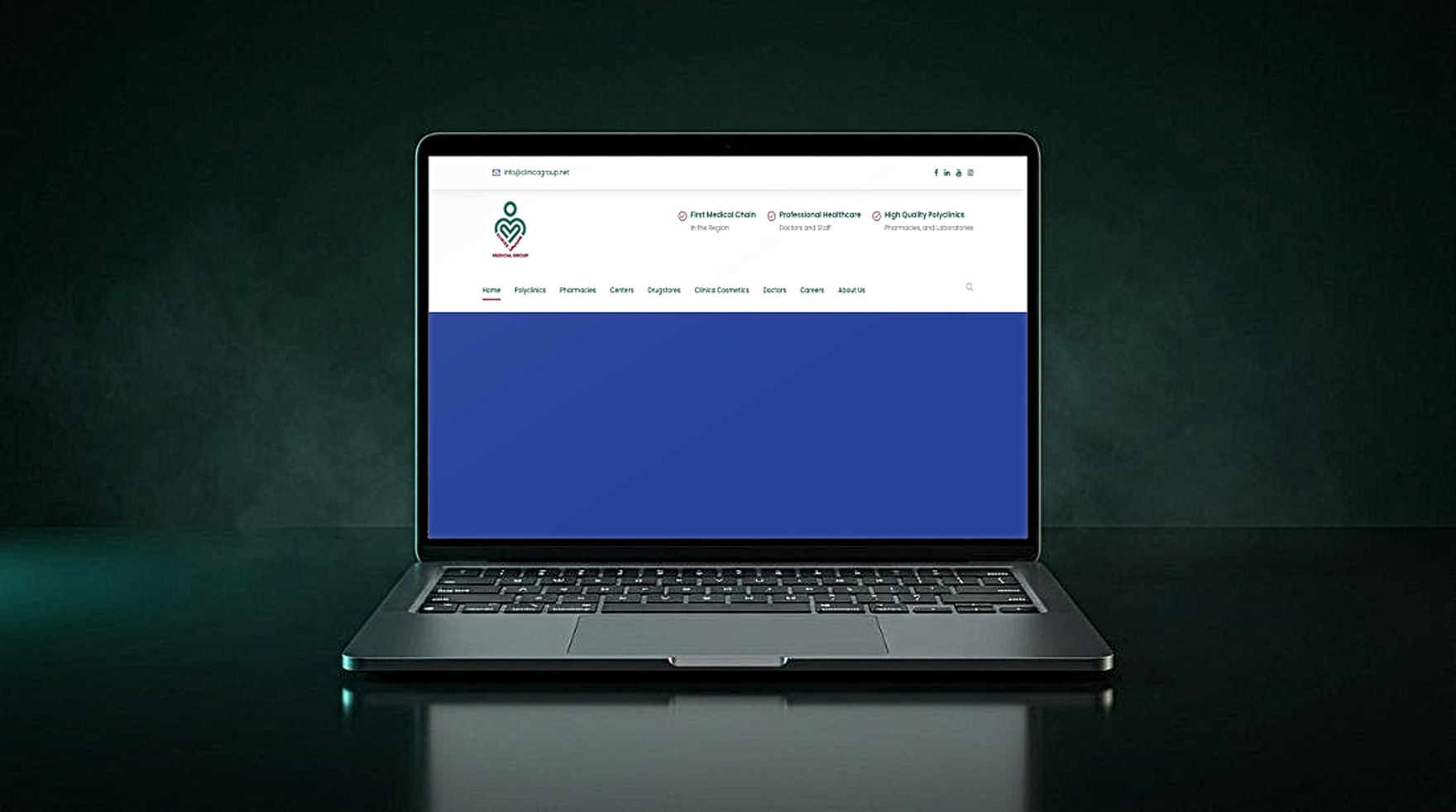 Clinica Medical Group — medical group website shown on a laptop