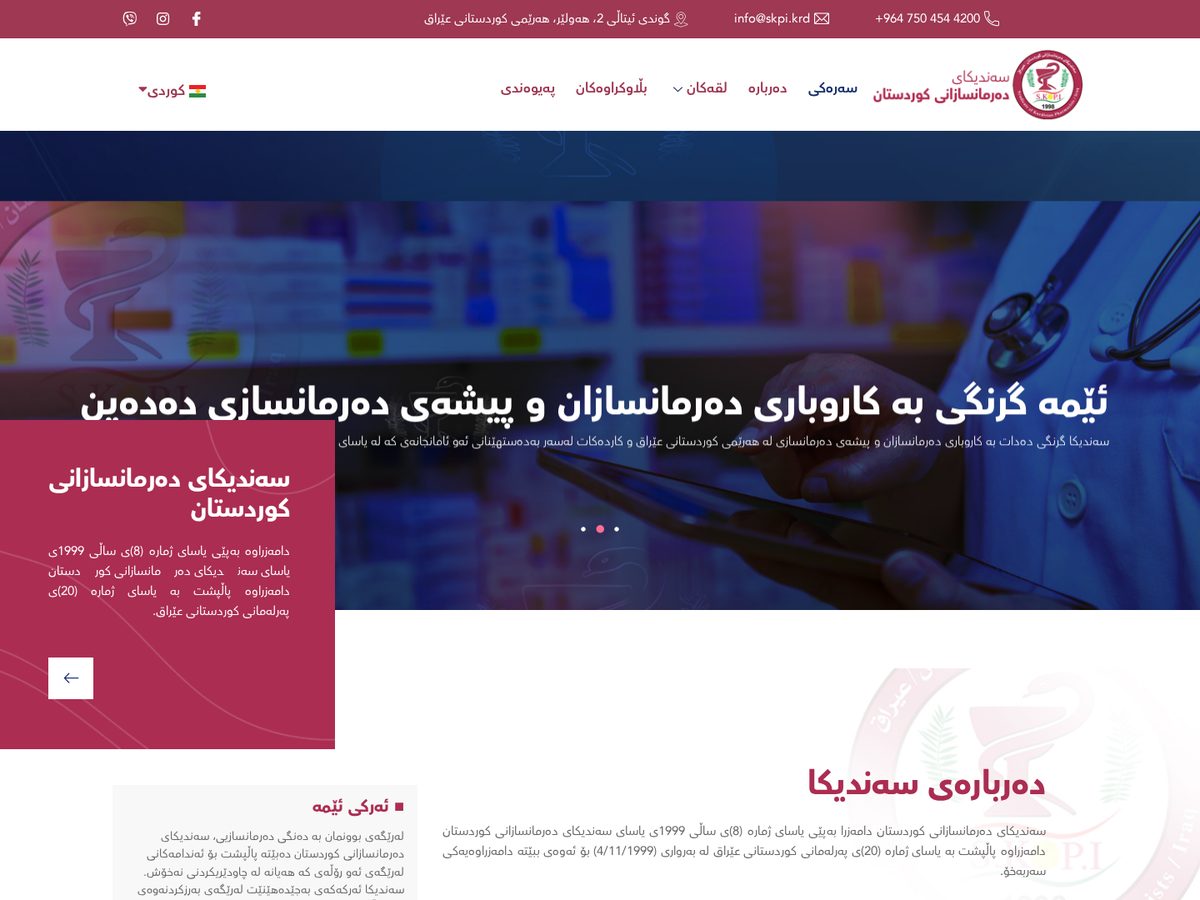 Syndicate of Kurdistan Pharmacists — Website · NGO shown in a desktop browser